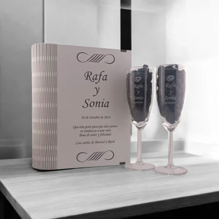 copas grabadas boda con caja madera